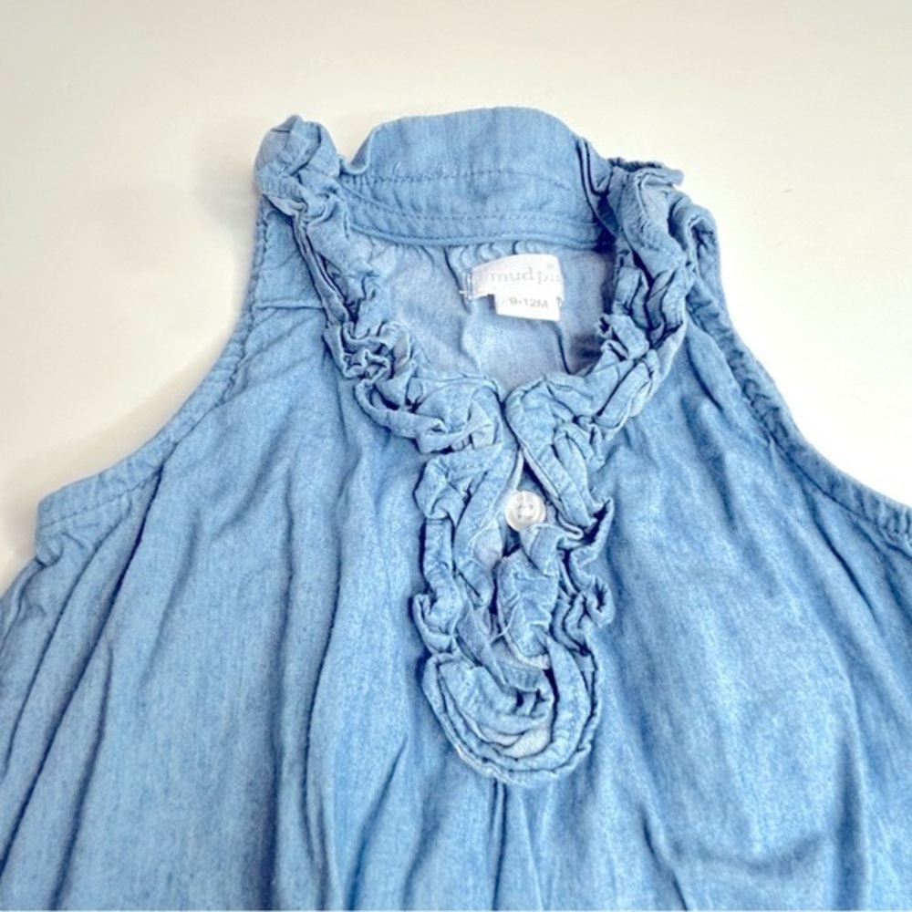 Mudpie Mini Sailor‎ Chambray Ruffle Romper Size 9-12 Months - Picture 3 of 6